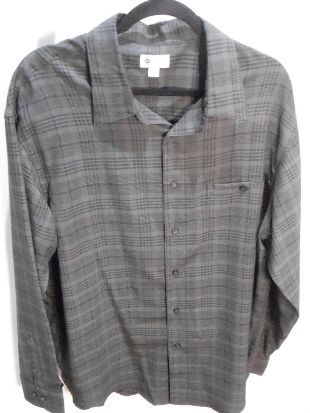 Haggar Clothing Men's Gray & Black Plaid Long Sleeve Collared Dress Shirt Sz-XL